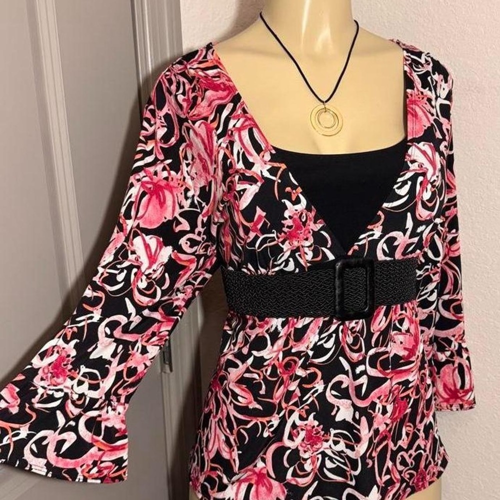 Studio 1940 black/pink floral print blouse